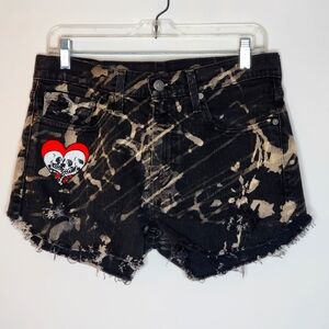 Levis Black Wearable Art Goth Punk Cut Off Shorts 31"waist